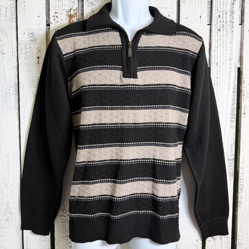 VTG 90s Chereskin Quarter Zip Sweater Men Medium Black Stripe Indie Geek Hipster